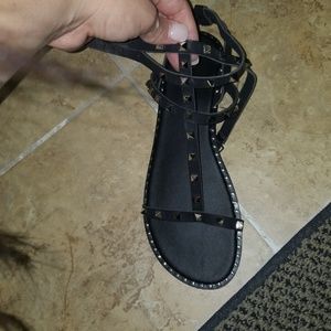 Black studded sandals, size 7.5